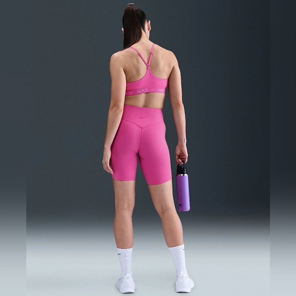 Nike Universa Women's High-Waisted 8" Biker Gym Shorts Seamless Front Pink M New - Picture 5 of 15